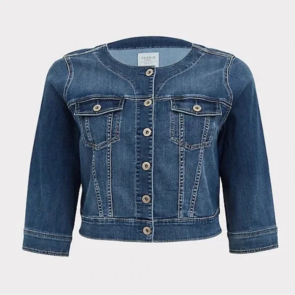 ❌SOLD Torrid Denim Crop Collarless Jacket 2X NWT 12726818 - Picture 13 of 13